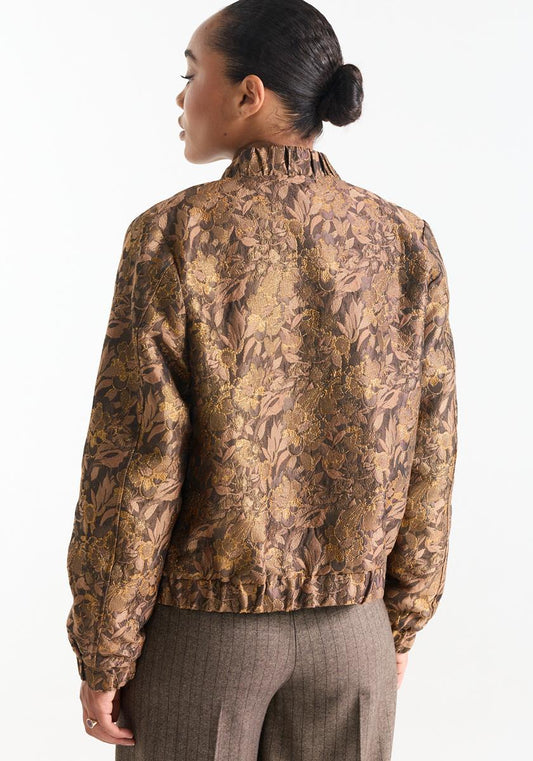 Jansen Amsterdam Camel jacquard jacket with floral texture