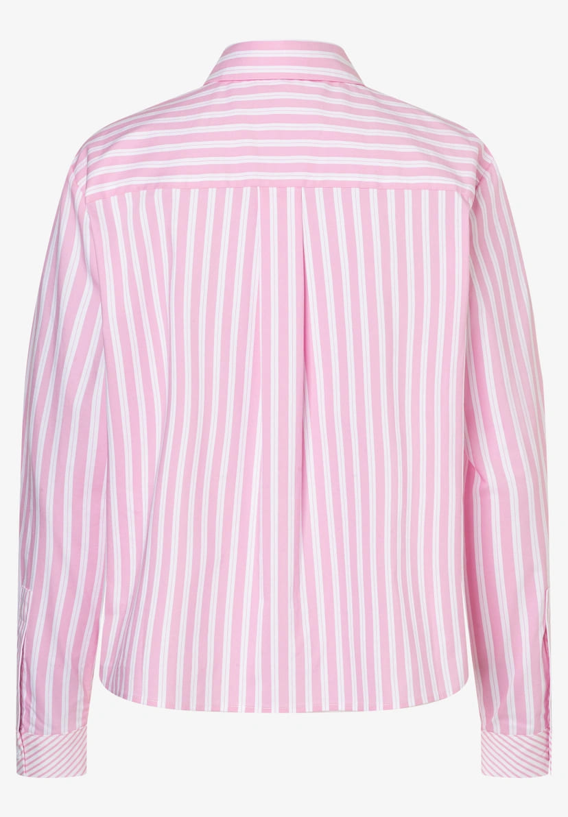 More & More - Cropped Shirt Blouse Striped Cotton - Rosy