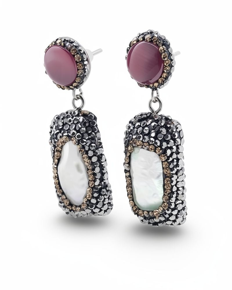 Serena Pink Rectangle Premium Earrings