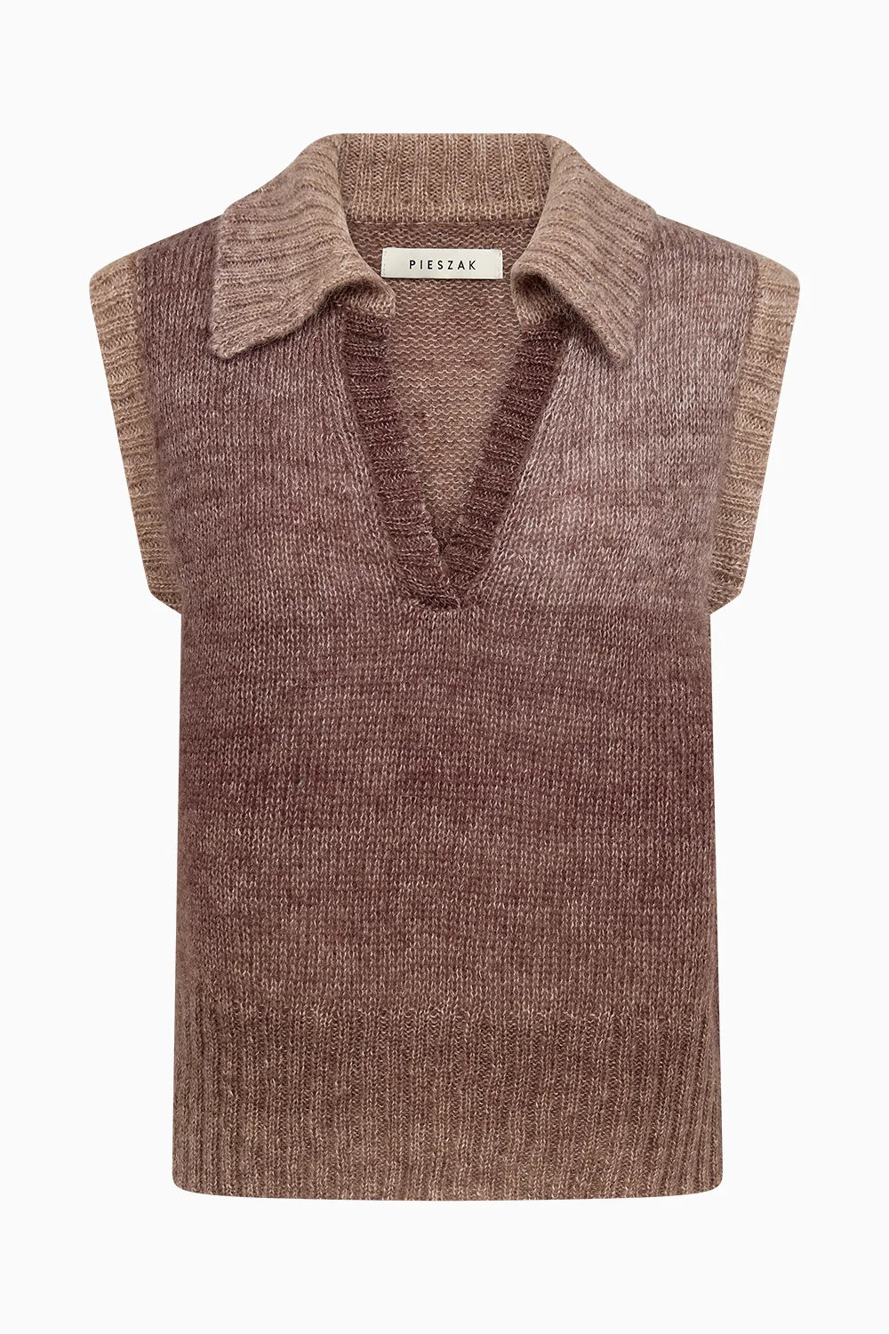 Pieszak Nanna Split Collar Vest Knit - Black Coffee Melange