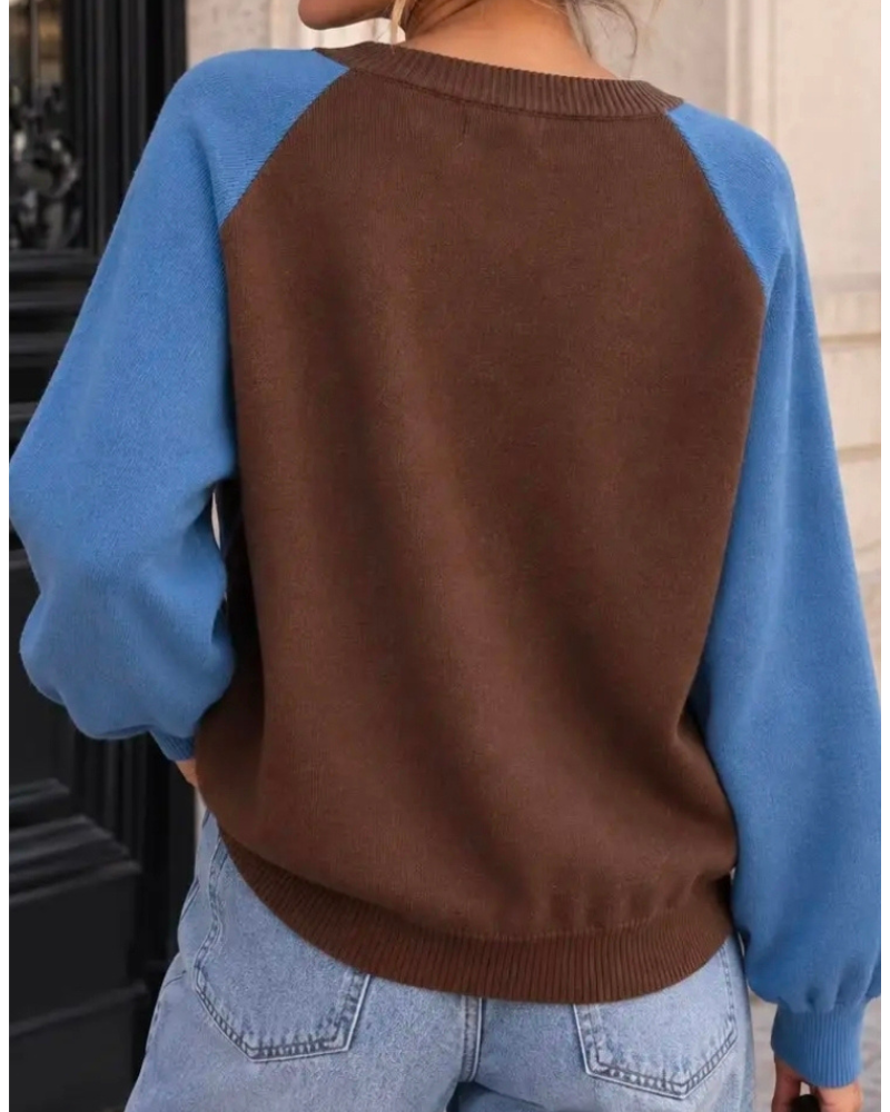 Cathy Contrast Sleeve Knit Blue
