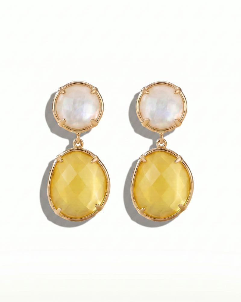 Elie Double Stone Drop Earrings in Yellow