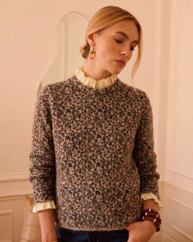 Leanne Leopard Print Faux Collar Top