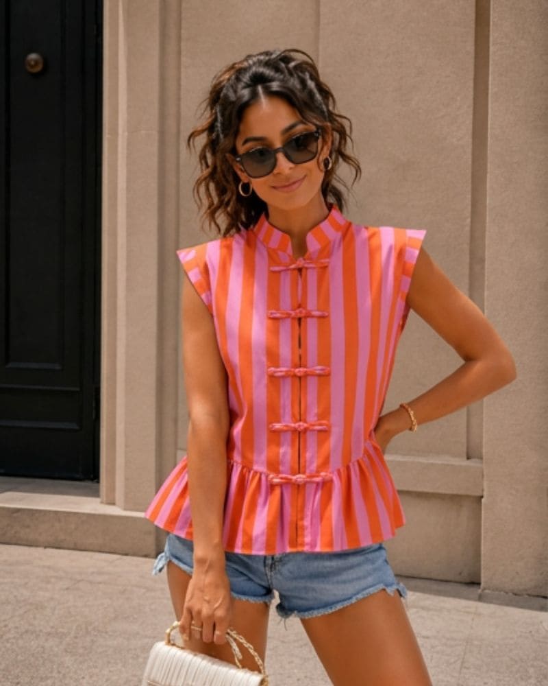 Edwina Striped Ruffle Blouse Orange