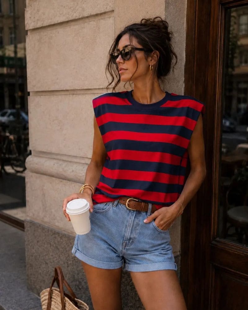 Emery Striped Oversized T-Shirt - Dark Red