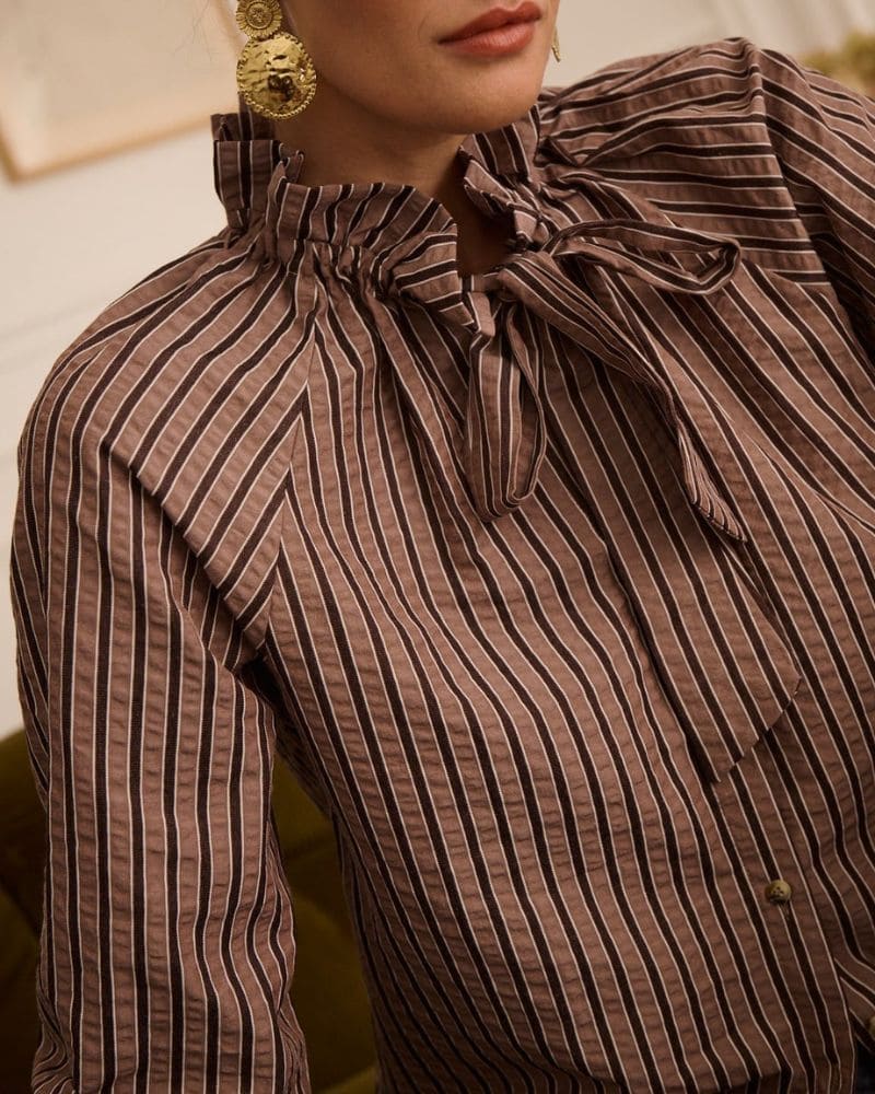 Robyn Striped Bow Blouse