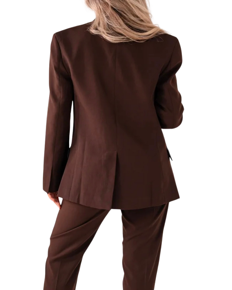 Love Laura Tuxedo Power Blazer in Chocolate