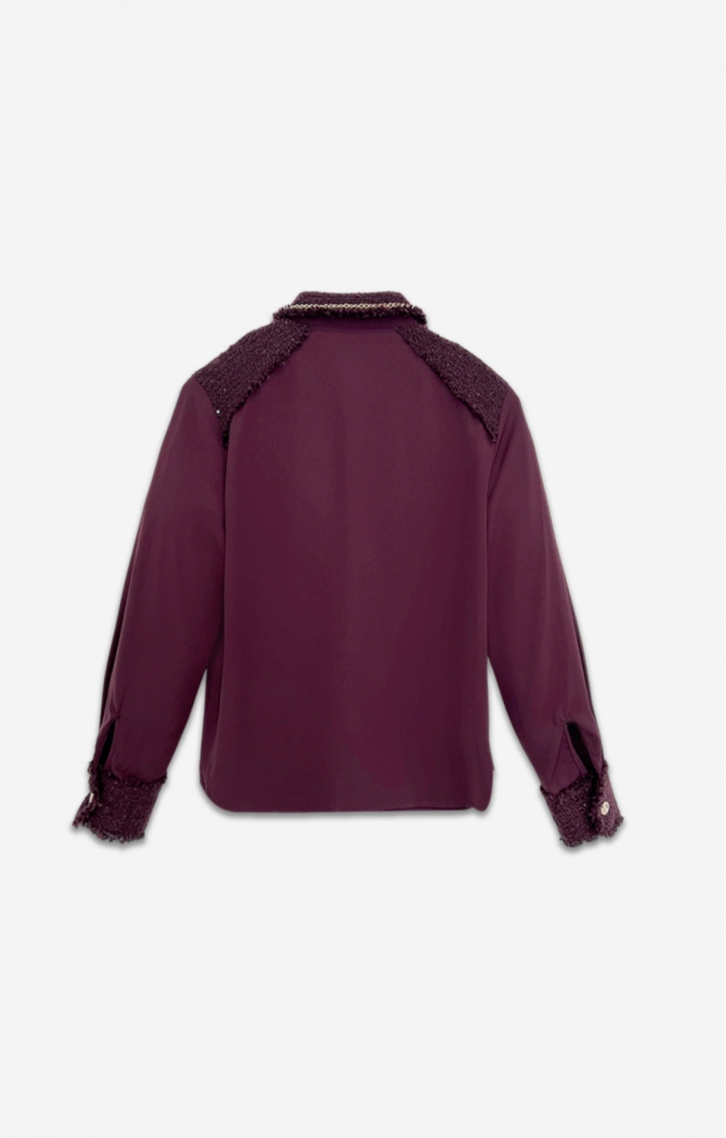 Lia Tweed Accent Blouse - Burgundy