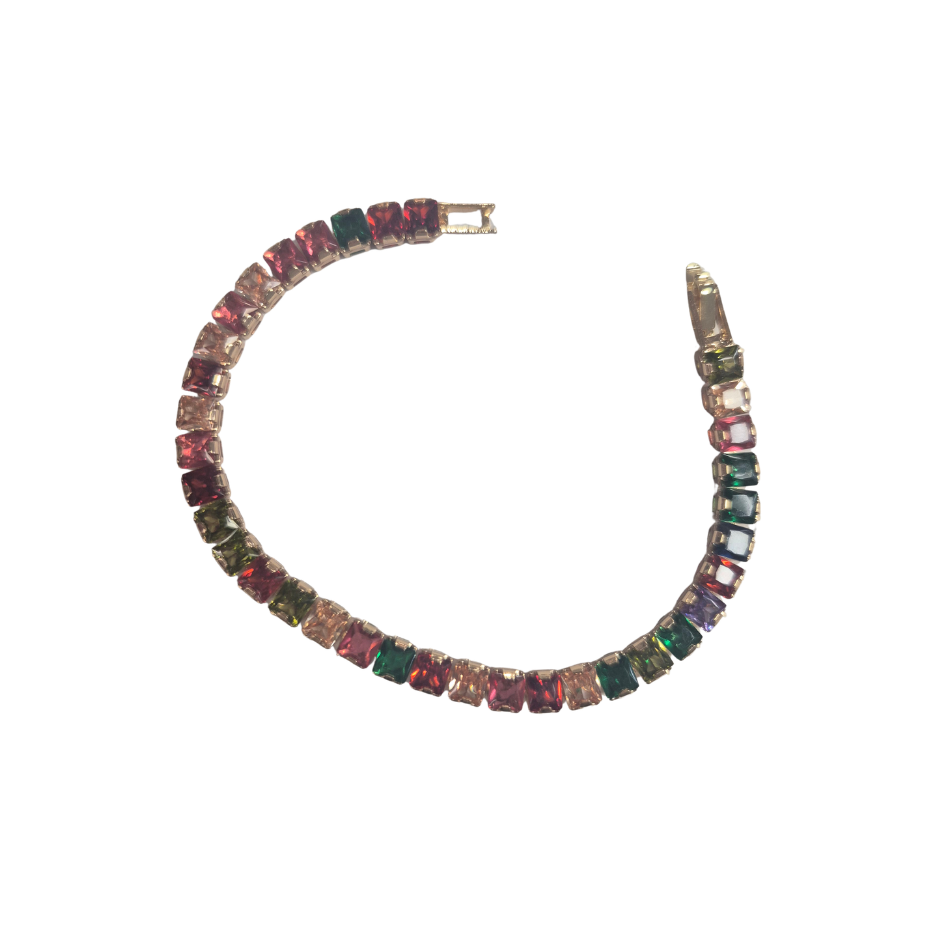 Diamante coloured stone Gold Bracelet