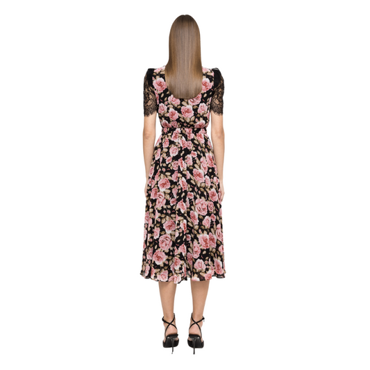 Nissa Lace-detail chiffon midi dress RC15755