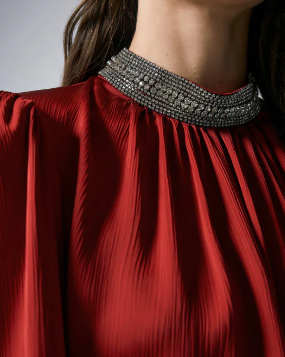 Access Red Shimmery Blouse with Rhinestones