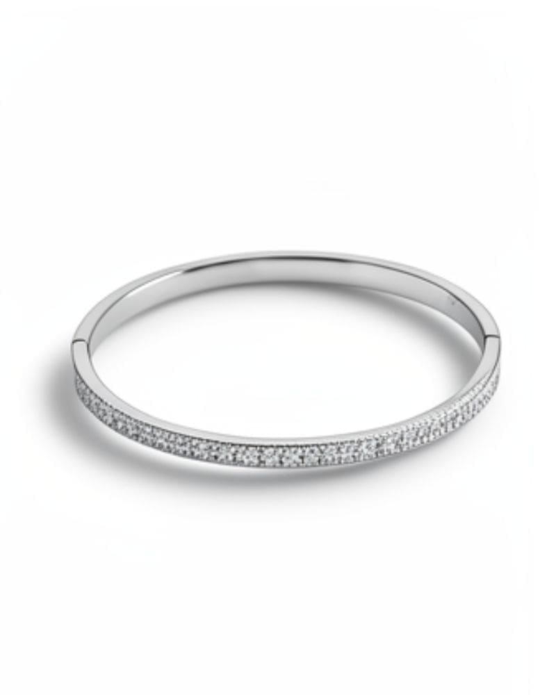 Emily Rhinestone Bangle Bracelet - Silver