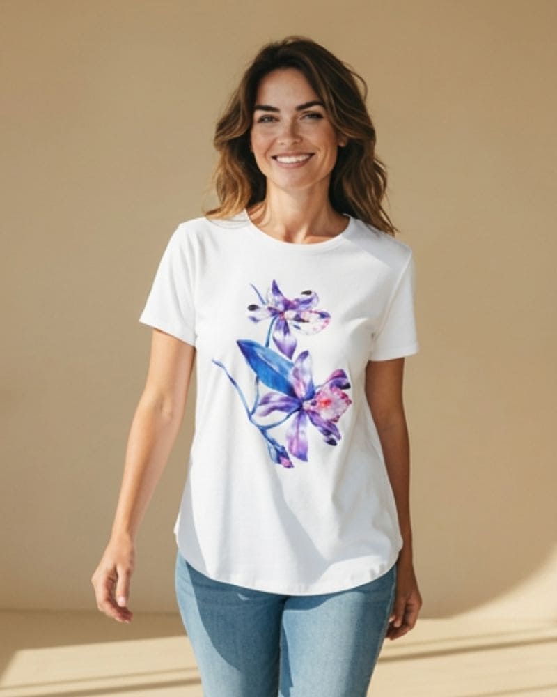 Bella Artistic Floral T-Shirt White