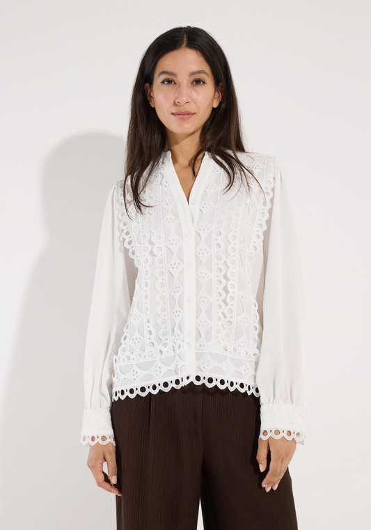 More & More Crepe Blouse with Lace Trim