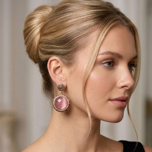 Belle Pink Gemstone Earrings in Gold
