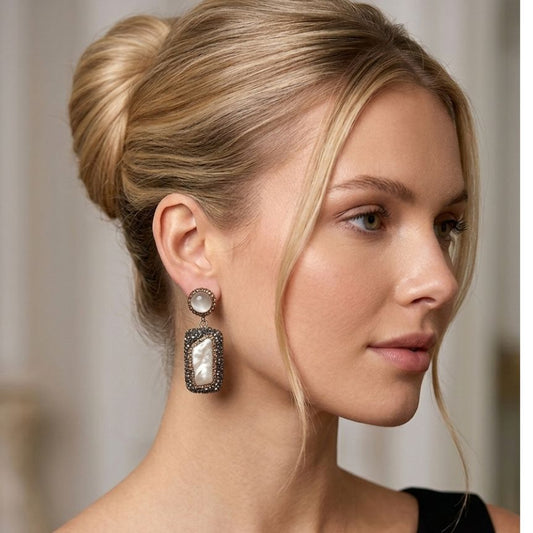 Serena Rectangle Gemstone Earrings in Classic White