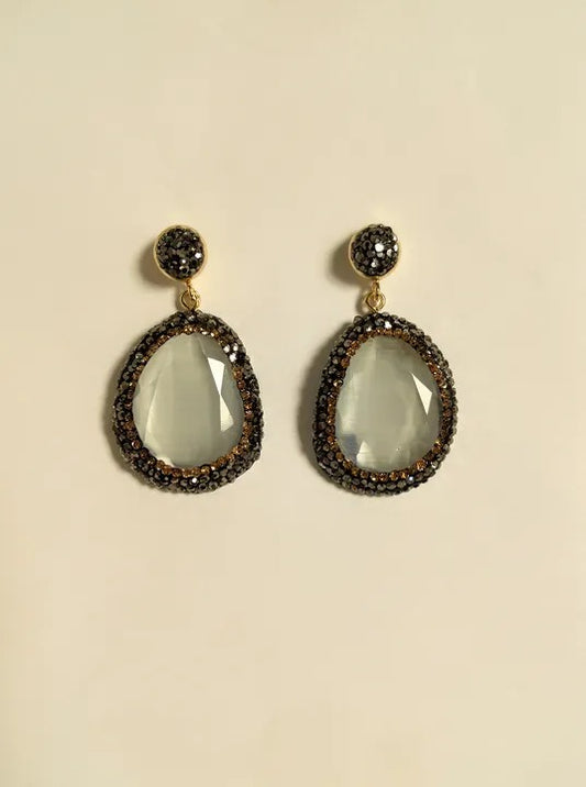Lianna Grey Gemstone Earrings in Gold