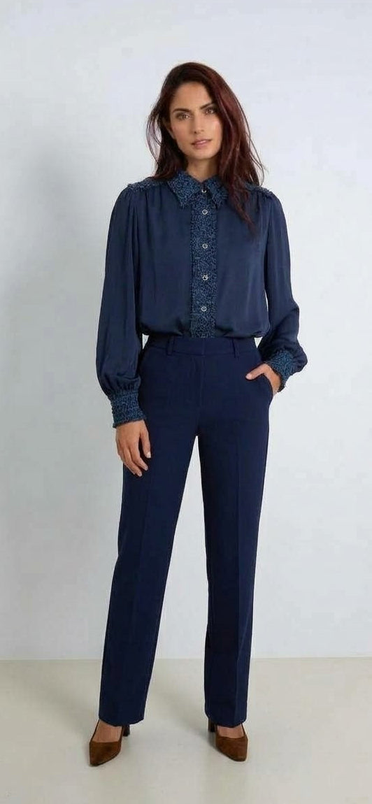 Laura Tweed Effect Blouse - Navy