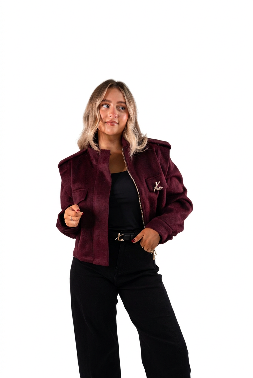 Love Laura Wool Utility Jacket in Burgundy