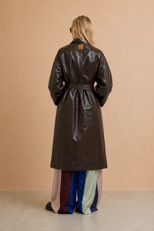Angie Long Faux Leather Trench Coat - Chocolate