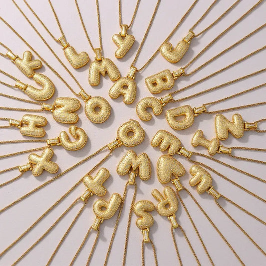 Diamante Initial Bubble Necklace in Gold