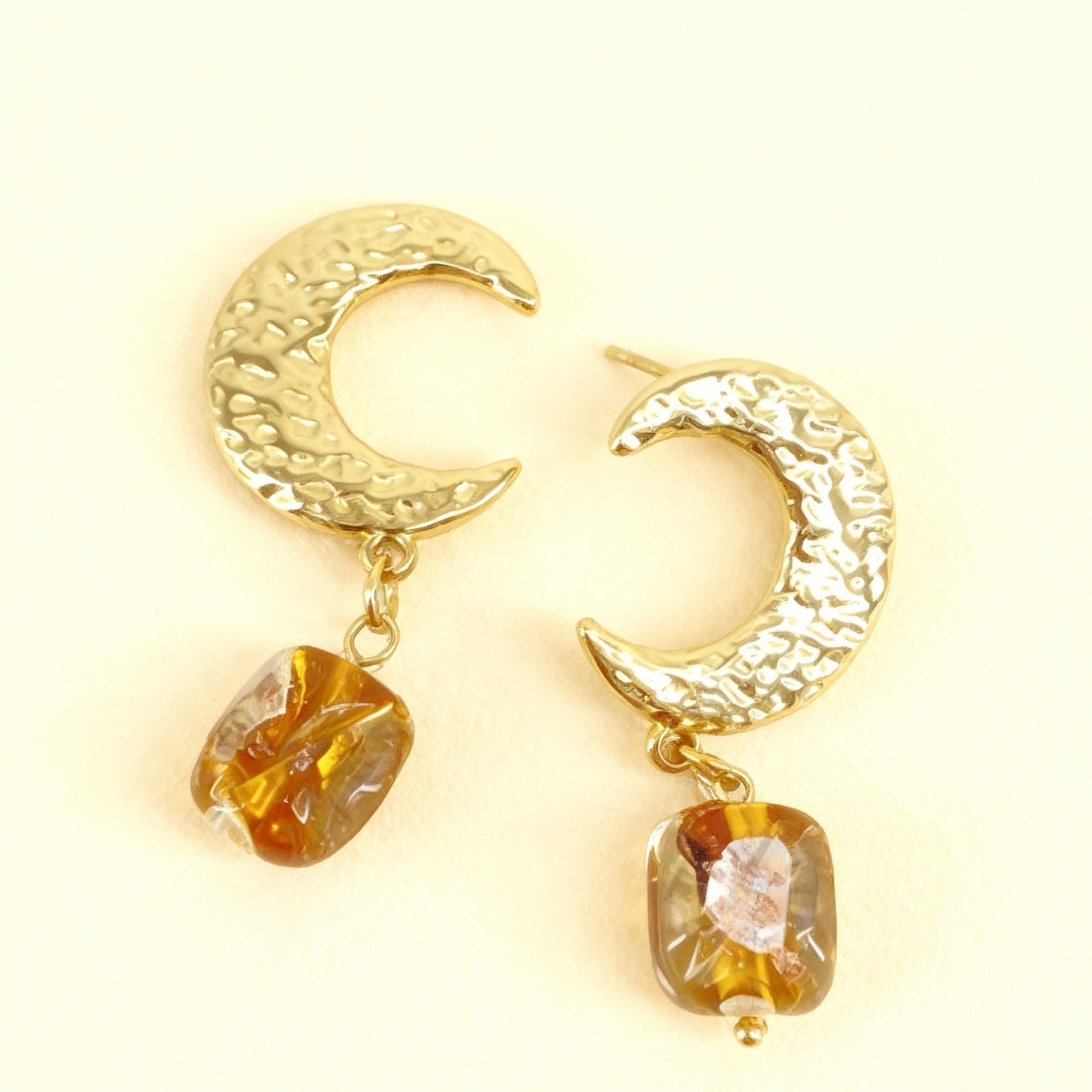 Crescent Moon and Gemstone Drop Earrings