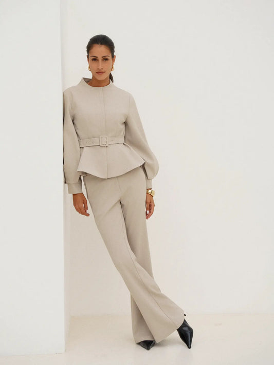 Paloma Tailored Peplum Jacket - Beige