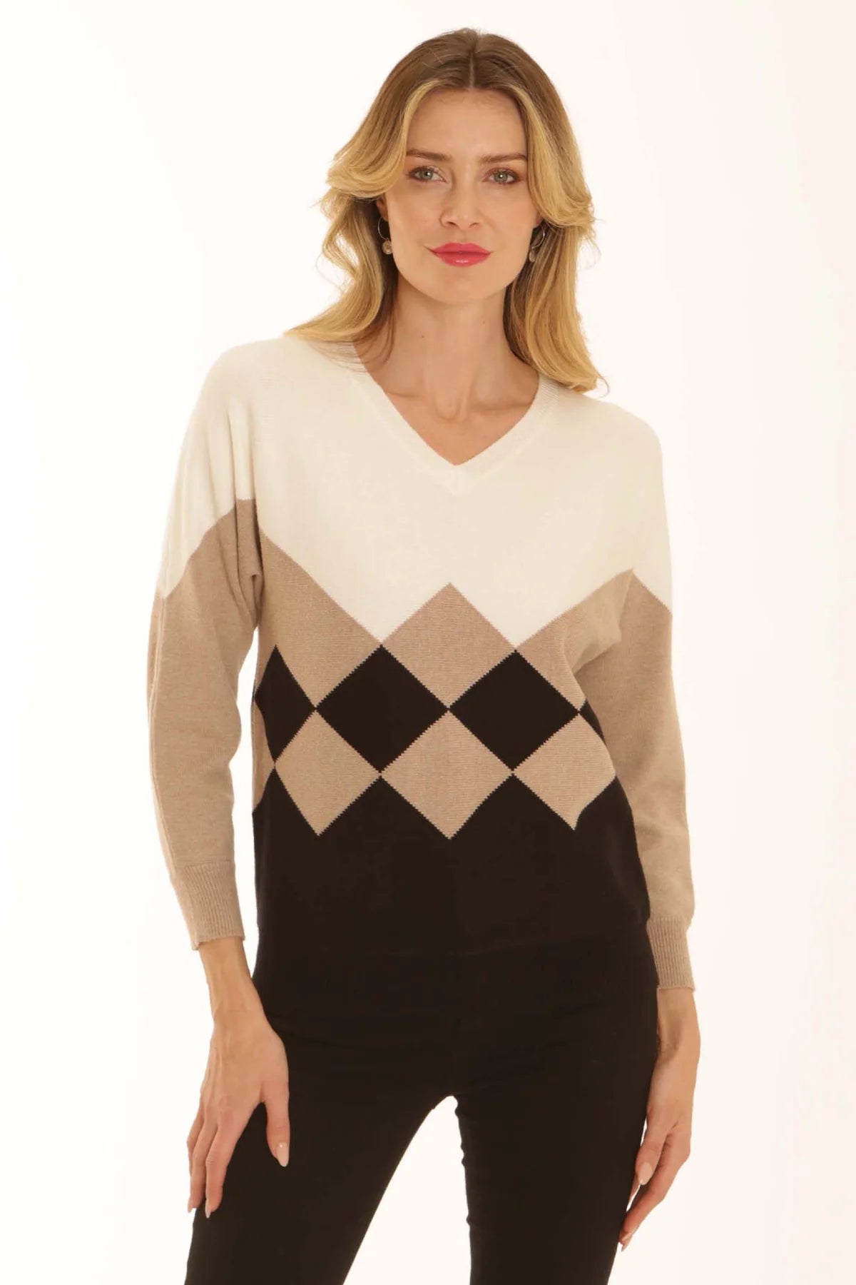 Pomodoro Argyle Jumper - Oatmeal