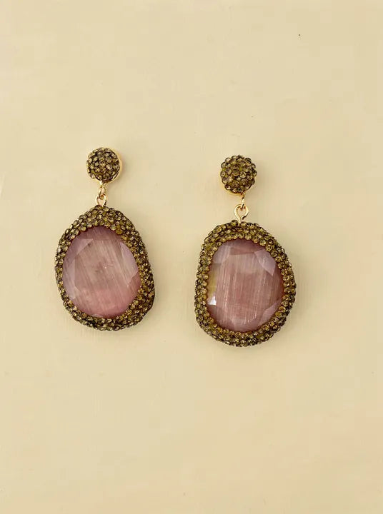 Mila Pink Mauve Gemstone Earrings in Gold