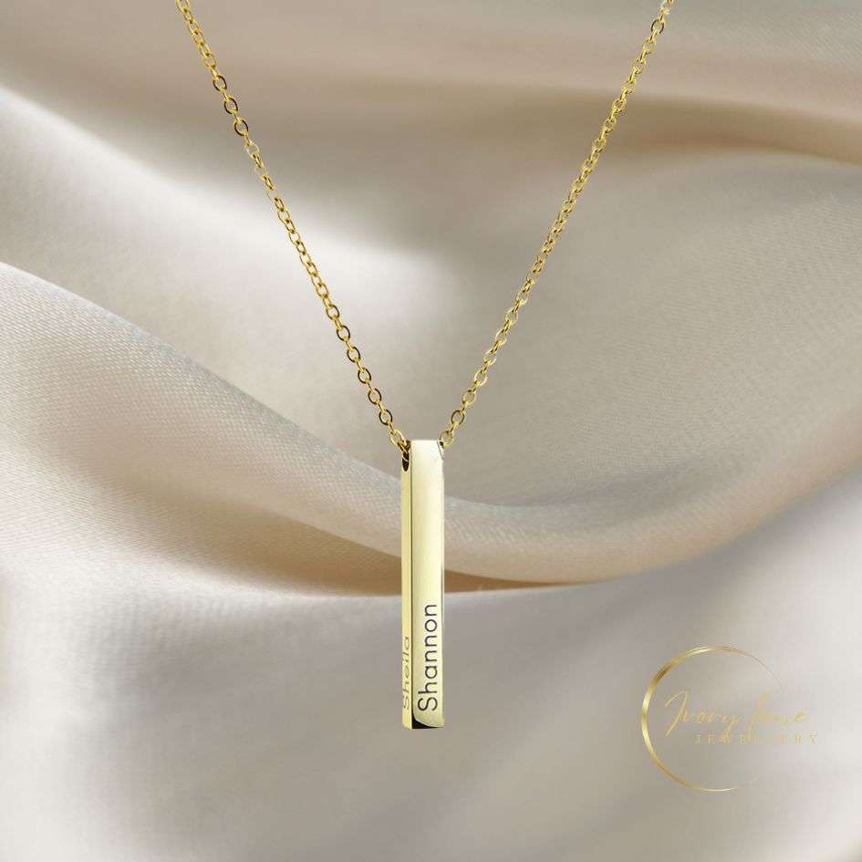 Momentous Collection 3D Engravable Vertical Bar Pendant Gold