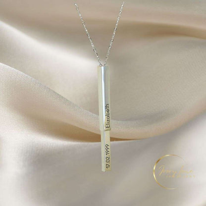 Momentous Collection Engravable Hidden Message 3D Vertical Bar Pendant Silver