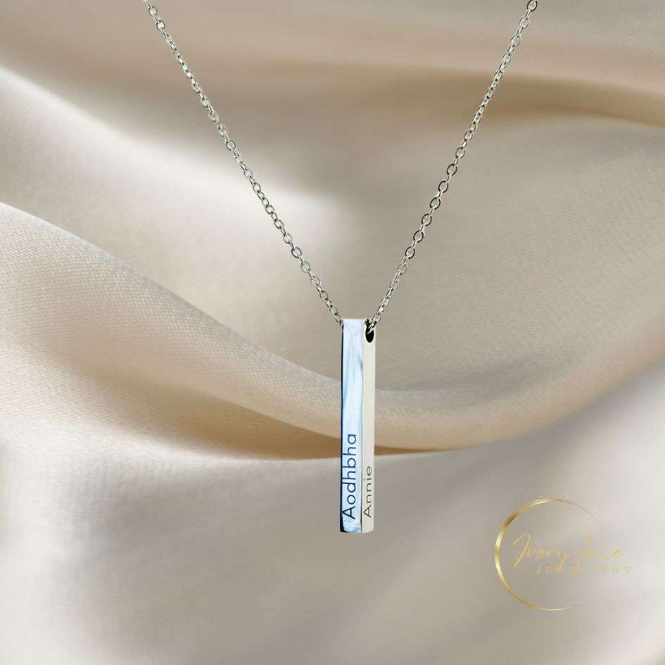 Momentous Collection 3D Engravable Vertical Bar Pendant Silver