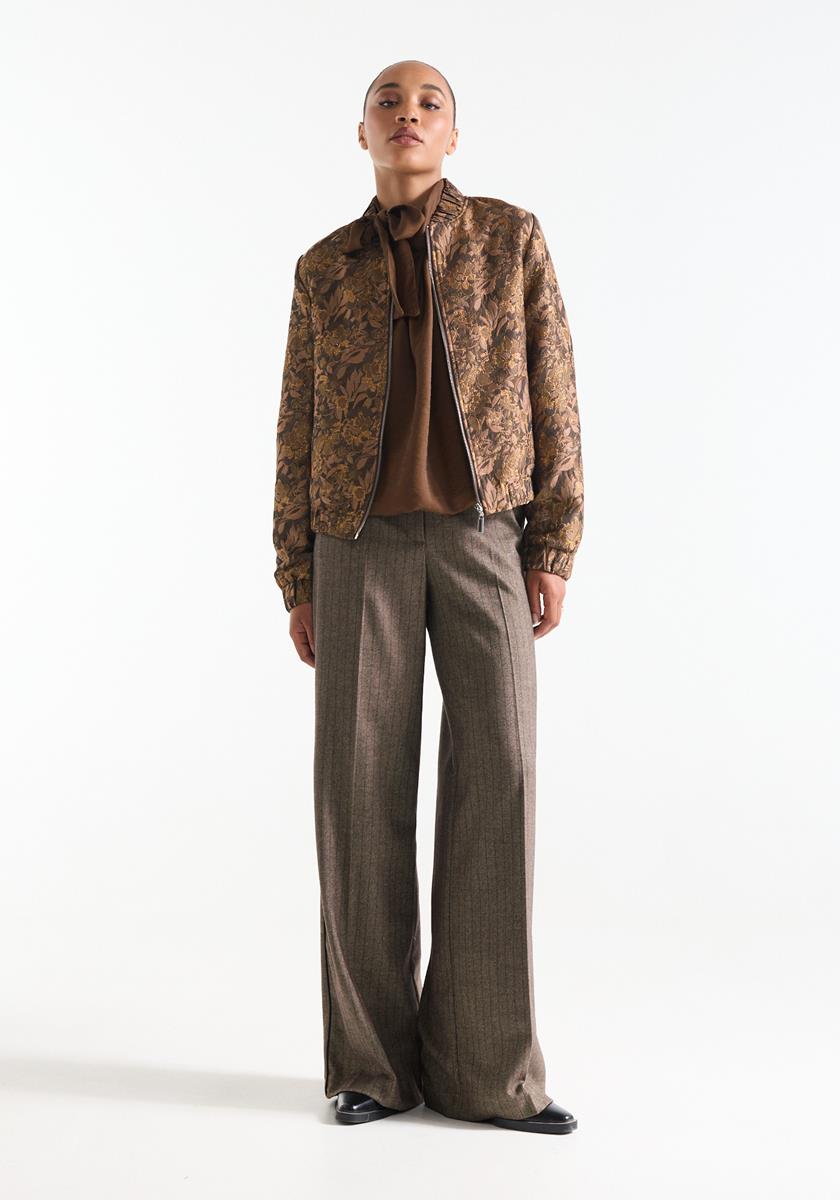 Jansen Amsterdam Camel jacquard jacket with floral texture