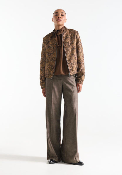 Jansen Amsterdam Camel jacquard jacket with floral texture