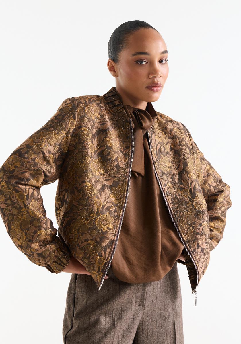 Jansen Amsterdam Camel jacquard jacket with floral texture