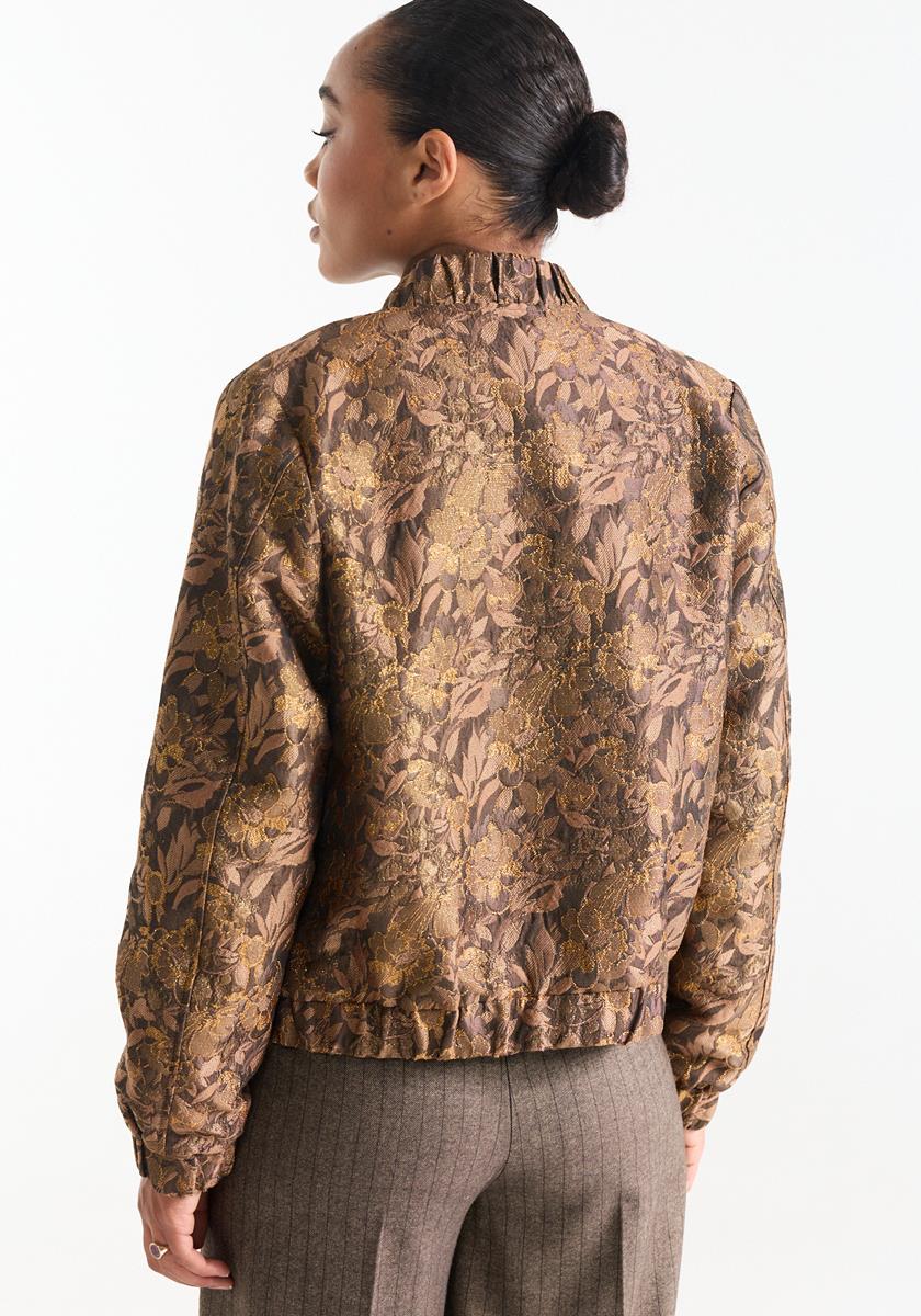 Jansen Amsterdam Camel jacquard jacket with floral texture