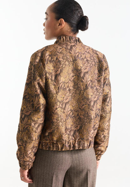Jansen Amsterdam Camel jacquard jacket with floral texture
