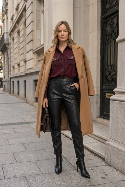 Lia Tweed Accent Blouse - Burgundy