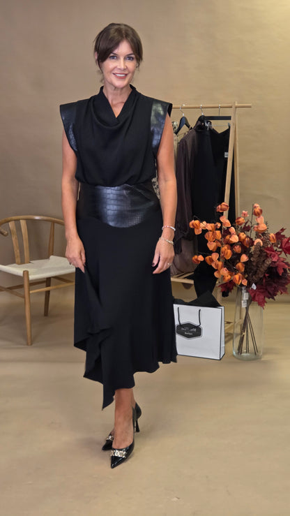 Kameya Kara Dress with Leather Detail - Black
