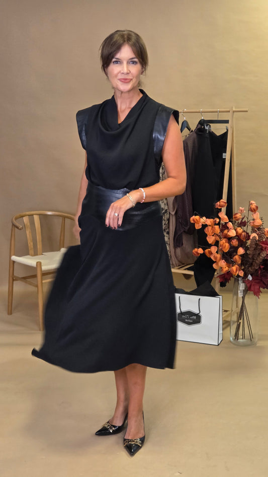 Kameya Kara Dress with Leather Detail - Black
