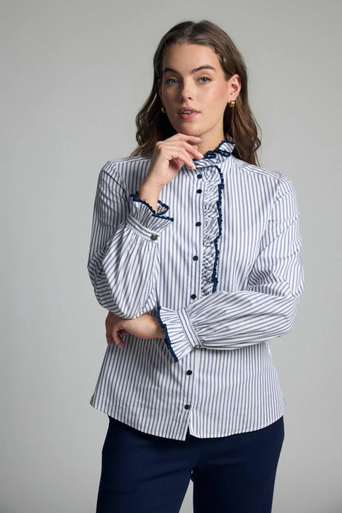 Bariloche Atina Ruffle Stripe Shirt - Navy