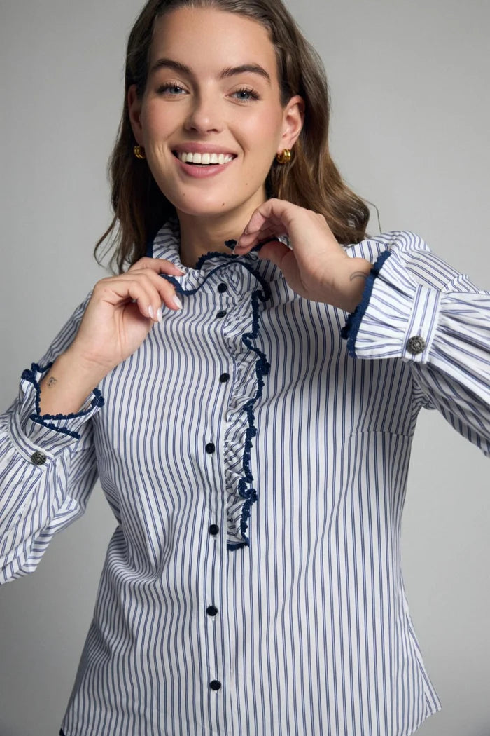 Bariloche Atina Ruffle Stripe Shirt - Navy
