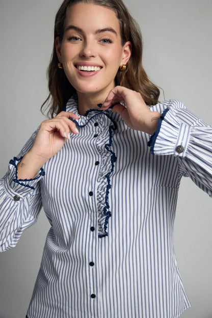 Bariloche Atina Ruffle Stripe Shirt - Navy