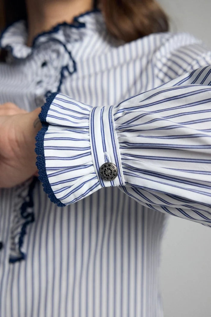 Bariloche Atina Ruffle Stripe Shirt - Navy