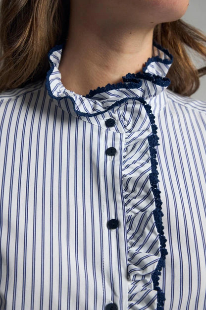 Bariloche Atina Ruffle Stripe Shirt - Navy