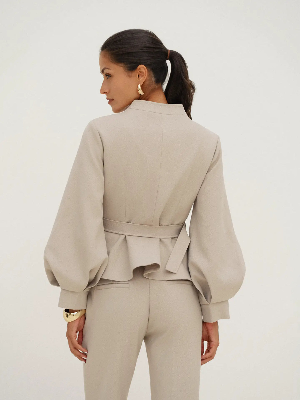 Paloma Tailored Peplum Jacket - Beige