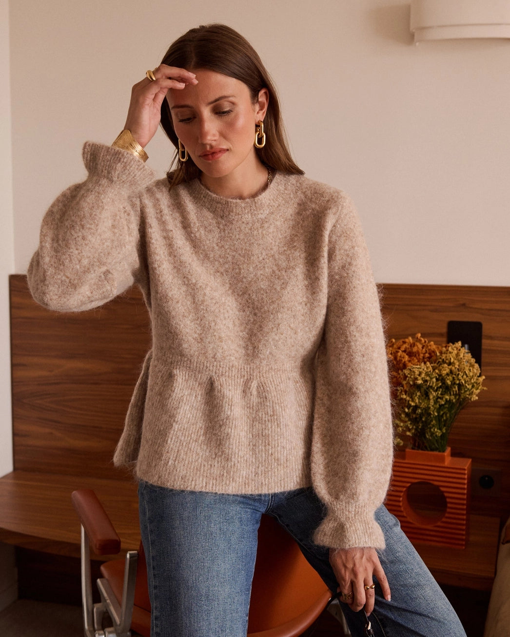 Zoe Peplum Sweater - Taupe