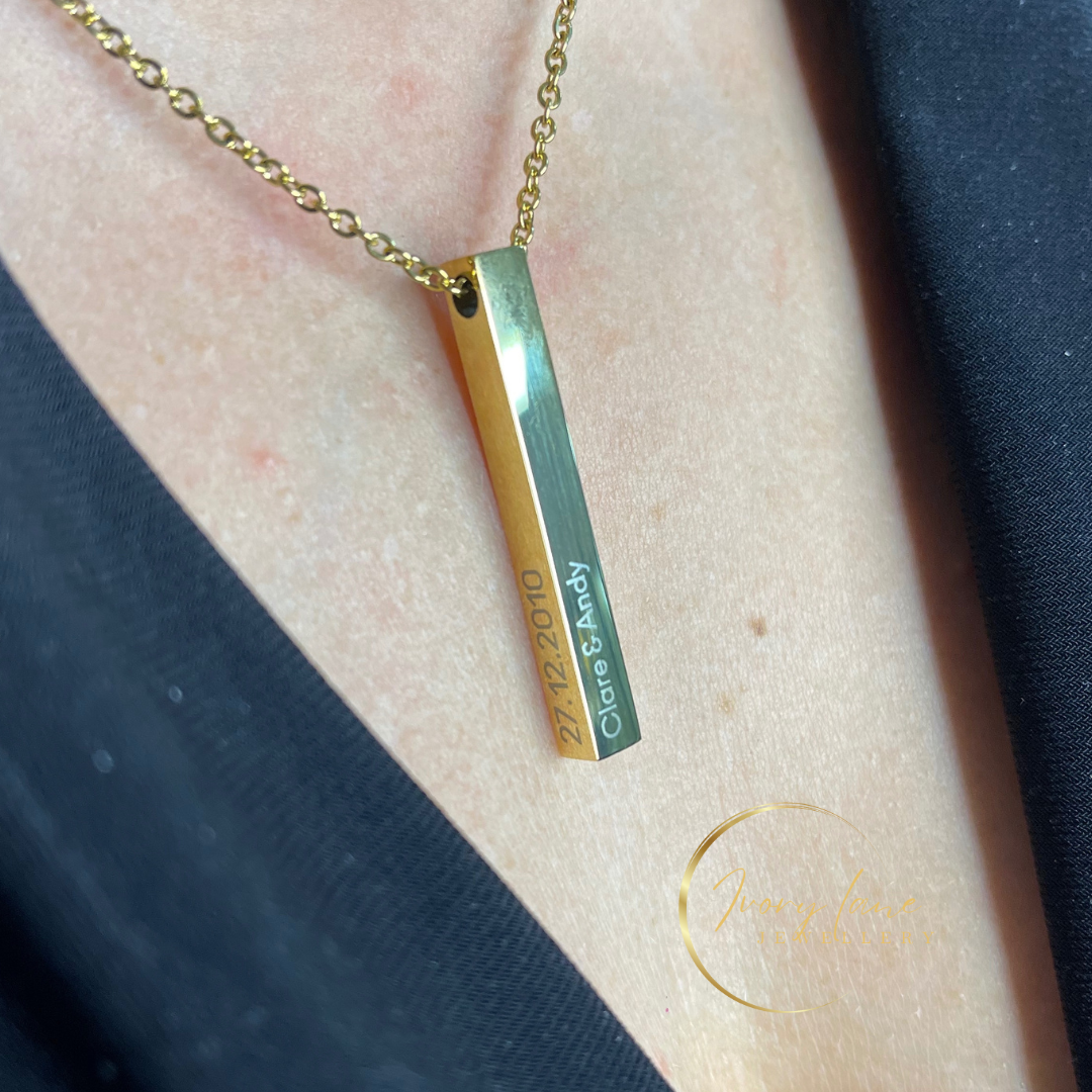 Momentous Collection  3D Eng ravableVertical Bar Pendant Gold