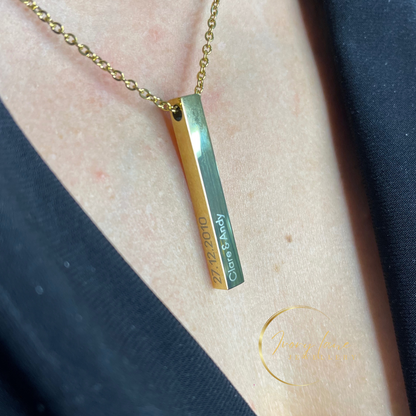 Momentous Collection  3D Eng ravableVertical Bar Pendant Gold