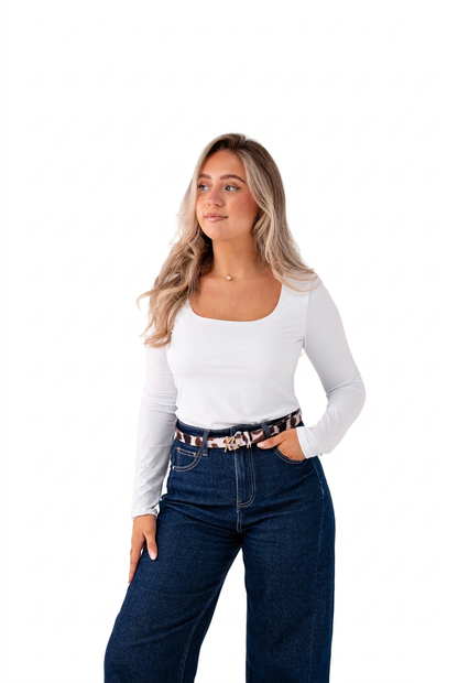 Love Laura Long Sleeve Scoop Top in White